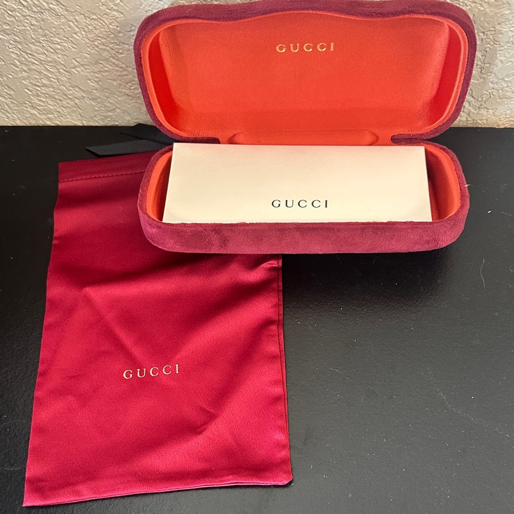 Gucci Velvet Eyewear Case in Deep Red with Orange Interior